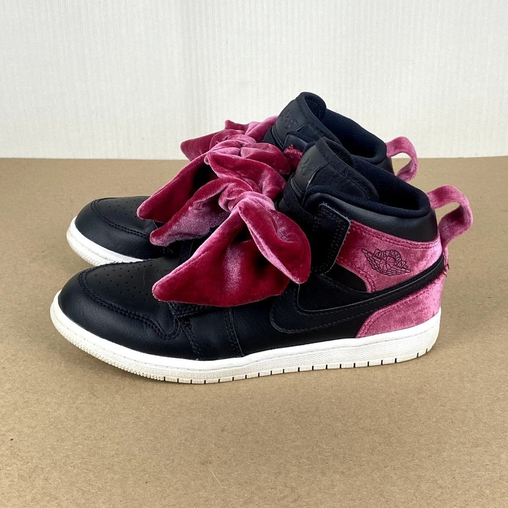 Nike Jordan 1 Mid Bow Youth Sneakers Size 3Y Black Pink Velvet CK5677-006